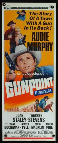 1q281 GUNPOINT insert movie poster '66 Audie Murphy in the story of a town with a gun in its back!