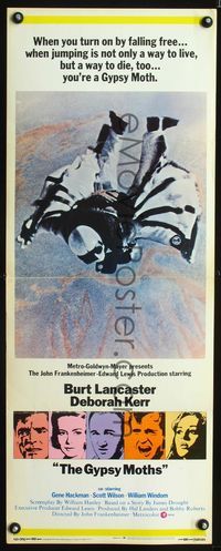 1q284 GYPSY MOTHS insert movie poster '69 Burt Lancaster, John Frankenheimer, cool sky diving image!