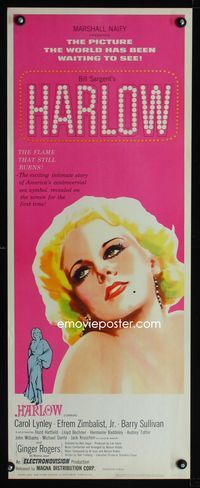 1q291 HARLOW insert movie poster '65 great artwork of Carol Lynley as The Blonde Bombshell!