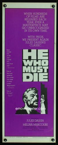 1q296 HE WHO MUST DIE insert movie poster R65 Jules Dassin, Melina Mercouri, Jean Servais