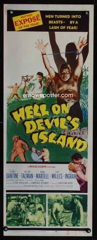 1q298 HELL ON DEVIL'S ISLAND insert poster '57 Rex Ingram, men turned into beasts by a lash of fear!