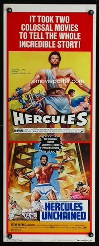 1q300 HERCULES /HERCULES UNCHAINED insert movie poster '73 world's mightiest man Steve Reeves!