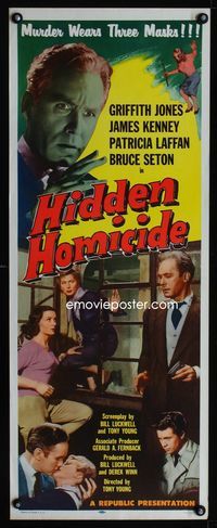 1q307 HIDDEN HOMICIDE insert movie poster '58 this English murderer wears three masks!