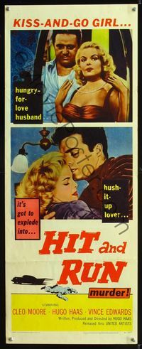 1q310 HIT & RUN insert movie poster '57 sexy bad kiss-and-go pick-up girl Cleo Moore!