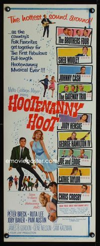 1q316 HOOTENANNY HOOT insert movie poster '63 Johnny Cash and a ton of top country music stars!