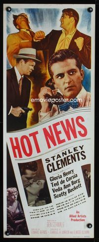 1q321 HOT NEWS insert movie poster '53 ace reporter Stanley Clements, cool newspaper artwork!