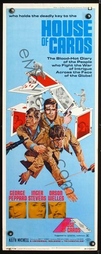 1q323 HOUSE OF CARDS insert movie poster '69 George Peppard, Orson Welles, cool playing card art!