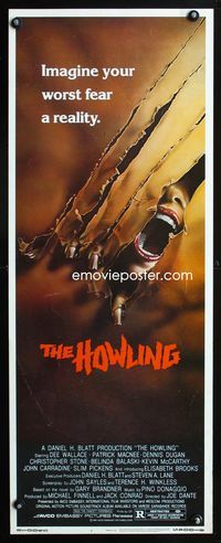 1q330 HOWLING insert movie poster '81 Joe Dante, cool clawing werewolf image!
