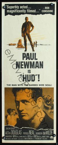 1q331 HUD insert poster '63 Paul Newman is the man with the barbed wire soul, Martin Ritt classic!