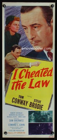 1q334 I CHEATED THE LAW insert movie poster '49 Tom Conway, Steve Brodie, Barbara Billingsley