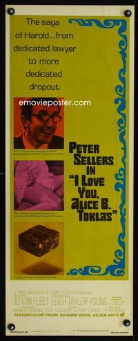 1q336 I LOVE YOU ALICE B TOKLAS insert poster '68 Peter Sellers eats turned-on marijuana brownies!