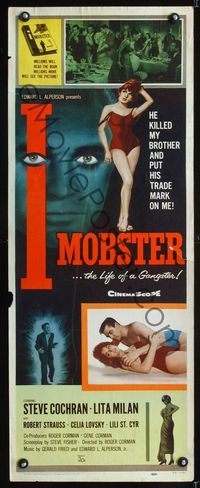 1q337 I MOBSTER insert movie poster '58 he killed her brother and put his dirty trade mark on her!