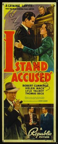 1q339 I STAND ACCUSED insert movie poster '38 art of Robert Cummings & Helen Mack in courtroom!