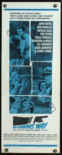 1q343 IN HARM'S WAY insert movie poster '65 John Wayne, Otto Preminger, Saul Bass logo artwork!