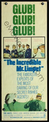 1q348 INCREDIBLE MR. LIMPET insert movie poster '64 Don Knotts turns into a cartoon fish!