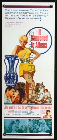 1q356 IT HAPPENED IN ATHENS insert movie poster '62 super sexy Jayne Mansfield rivals Helen of Troy!