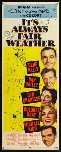 1q359 IT'S ALWAYS FAIR WEATHER insert poster '55 Gene Kelly, Cyd Charisse, Dan Dailey, Dolores Gray