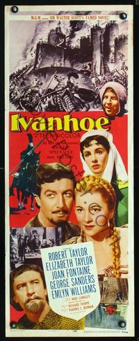 1q360 IVANHOE insert movie poster '52 Elizabeth Taylor, Robert Taylor, Joan Fontaine