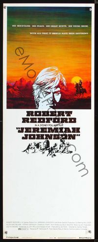 1q364 JEREMIAH JOHNSON insert movie poster '72 cool artwork of Robert Redford, Sydney Pollack