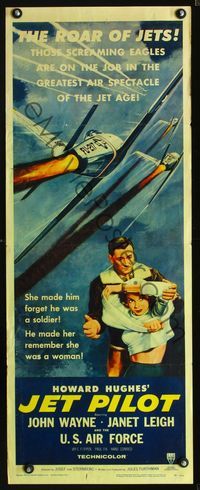 1q367 JET PILOT insert movie poster '57 John Wayne flies with the screaming eagles, Howard Hughes