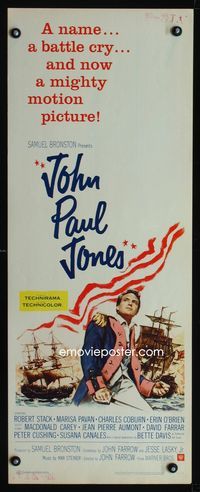 1q371 JOHN PAUL JONES insert poster '59 great artwork of Robert Stack in uniform by sailing ships!