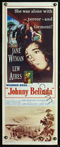 1q372 JOHNNY BELINDA insert movie poster '48 Jane Wyman was alone with terror and torment, Lew Ayres