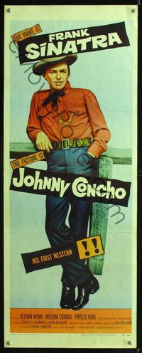 1q373 JOHNNY CONCHO insert '56 great full-length image of cowboy Frank Sinatra leaning on fence!