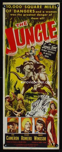 1q379 JUNGLE insert movie poster '52 cool art of Marie Windsor & Rod Cameron on elephant in India!