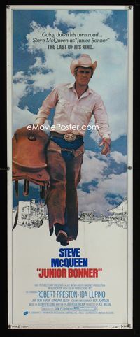 1q381 JUNIOR BONNER insert movie poster '72 full-length rodeo cowboy Steve McQueen carrying saddle!