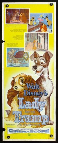 1q388 LADY & THE TRAMP insert movie poster '55 Walt Disney romantic canine classic!