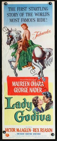 1q389 LADY GODIVA insert movie poster '55 artwork of super sexy naked Maureen O'Hara on horseback!