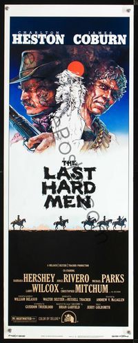1q393 LAST HARD MEN insert poster '76 cool art of Charlton Heston, James Coburn & Barbara Hershey!