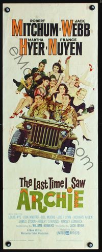 1q395 LAST TIME I SAW ARCHIE insert movie poster '61 Robert Mitchum in a jeep full of sexy girls!