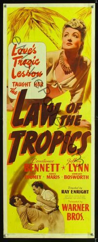 1q397 LAW OF THE TROPICS insert poster '41 sexy Constance Bennett & Jeffrey Lynn under palm trees!