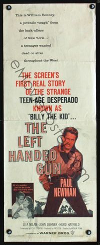 1q398 LEFT HANDED GUN insert movie poster '58 great image of Paul Newman as Billy the Kid!