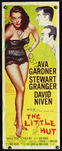 1q405 LITTLE HUT insert poster '57 sexiest tropical Ava Gardner, Granger, Niven, Hirschfeld art!