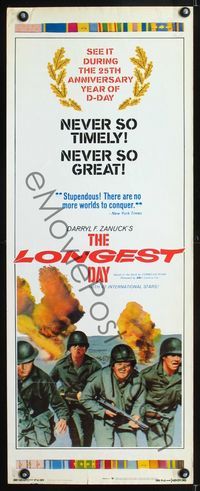 1q412 LONGEST DAY insert movie poster R69 John Wayne, D-Day 25th anniversary!