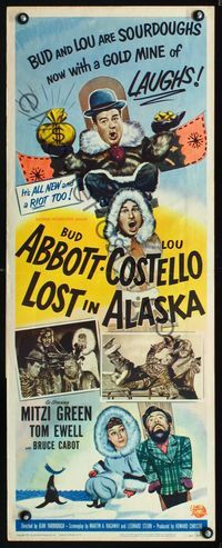 1q414 LOST IN ALASKA insert movie poster '52 artwork of Bud Abbott & Lou Costello on ice!