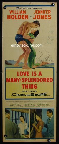 1q416 LOVE IS A MANY-SPLENDORED THING insert '55 romantic art of William Holden & Jennifer Jones!