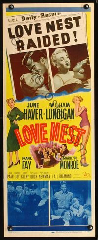 1q417 LOVE NEST insert movie poster '51 sexy Marilyn Monroe, June Haver