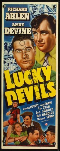 1q419 LUCKY DEVILS insert movie poster '40 close up image of Richard Arlen & Andy Devine!