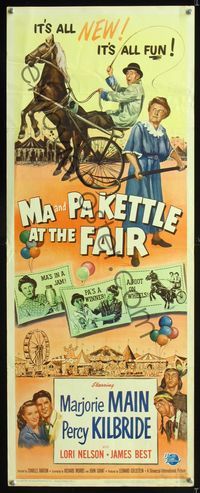 1q421 MA & PA KETTLE AT THE FAIR insert poster '52 Marjorie Main & Percy Kilbride harness racing!