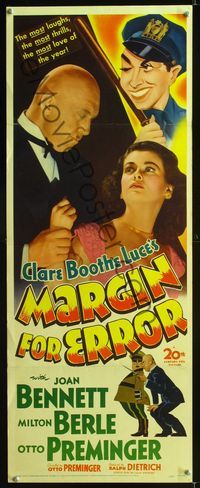 1q430 MARGIN FOR ERROR insert movie poster '43 Otto Preminger, Joan Bennett, Milton Berle