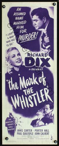 1q431 MARK OF THE WHISTLER insert movie poster '44 Richard Dix, Janis Carter, William Castle