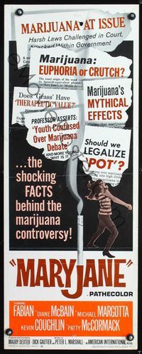 1q432 MARY JANE insert movie poster '68 campy shocking sex & marijuana, euphoria or crutch?!
