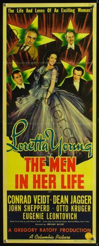 1q435 MEN IN HER LIFE insert poster '41 great image of Loretta Young in cool dress, Conrad Veidt