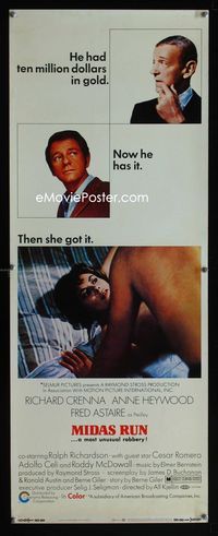 1q437 MIDAS RUN insert movie poster '69 Fred Astaire, Roddy McDowall, sexy Anne Heywood