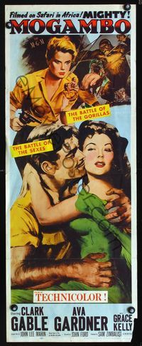 1q442 MOGAMBO insert movie poster '53 Clark Gable, Grace Kelly & Ava Gardner in Africa!