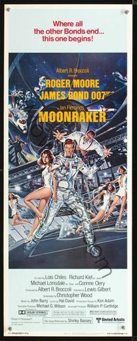 1q444 MOONRAKER insert movie poster '79 art of Roger Moore as James Bond by Daniel Gouzee!