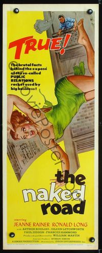 1q450 NAKED ROAD insert movie poster '59 wacky artwork of sexy girl pushed out of skyscraper window!